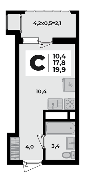 19,9 м², 1-комнатная квартира 3 015 100 ₽ - изображение 1