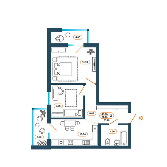 53,8 м², 2-комнатная квартира 5 600 110 ₽ - изображение 1