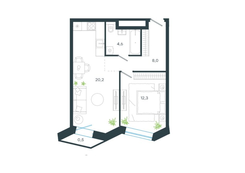 45,5 м², 1-комнатные апартаменты 13 500 000 ₽ - изображение 1