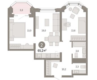 Квартира 65,2 м², 2-комнатная - изображение 1