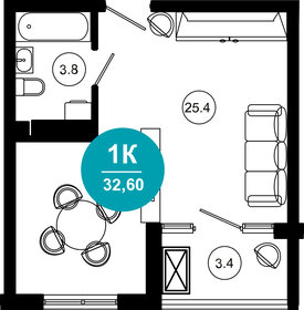 Квартира 32,6 м², 1-комнатные - изображение 1