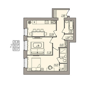 Квартира 55,6 м², 2-комнатная - изображение 1