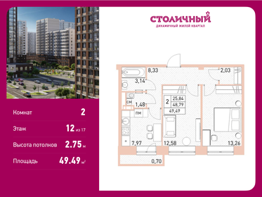 Квартира 49,5 м², 2-комнатная - изображение 1