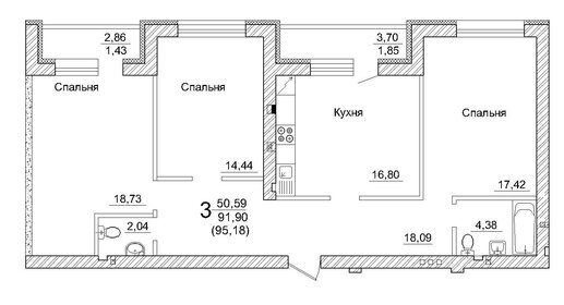 95,2 м², 3-комнатная квартира 5 200 000 ₽ - изображение 48
