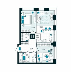 65,9 м², 2-комнатная квартира 6 728 400 ₽ - изображение 23