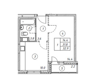 Квартира 32 м², 1-комнатная - изображение 2