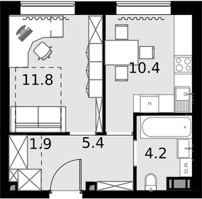 Квартира 33,7 м², 1-комнатные - изображение 1