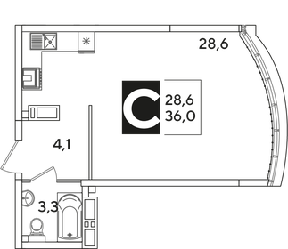 Квартира 36 м², студия - изображение 2