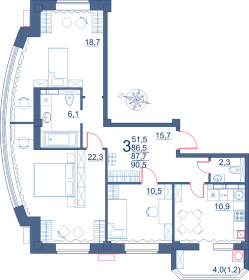 90,5 м², 3-комнатная квартира 10 970 000 ₽ - изображение 1