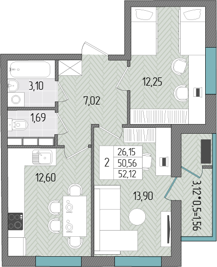 52,1 м², 2-комнатная квартира 5 524 720 ₽ - изображение 15