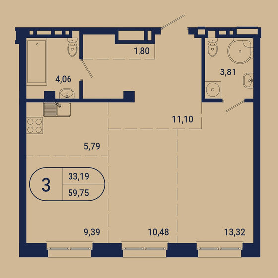 59,8 м², 3-комнатная квартира 18 569 834 ₽ - изображение 1