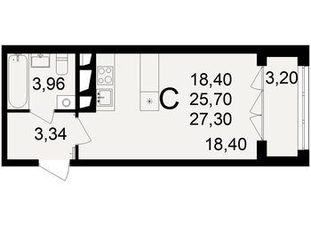 Квартира 27,3 м², студия - изображение 1