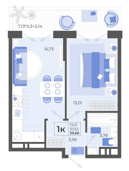 39,7 м², 1-комнатная квартира 4 699 710 ₽ - изображение 1