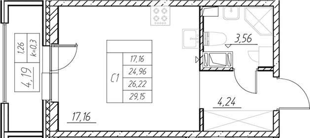 Квартира 29,2 м², студия - изображение 1