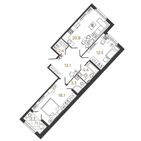 Квартира 74,6 м², 2-комнатная - изображение 1