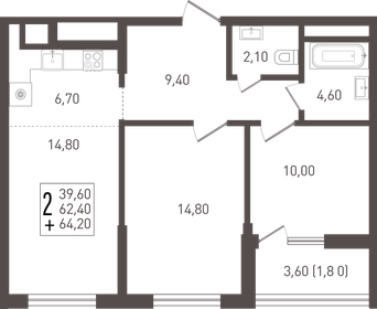 62,6 м², 2-комнатная квартира 9 753 080 ₽ - изображение 9