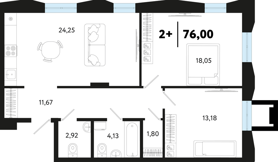 76 м², 2-комнатная квартира 7 890 000 ₽ - изображение 1