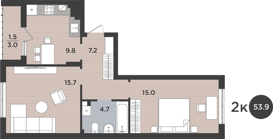 51,7 м², 2-комнатная квартира 5 700 000 ₽ - изображение 63