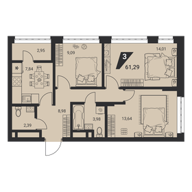 Квартира 61,3 м², 3-комнатная - изображение 1