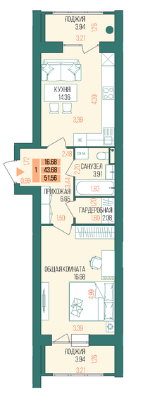 51,6 м², 1-комнатная квартира 5 118 570 ₽ - изображение 32