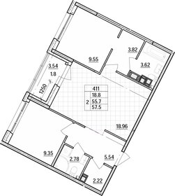 Квартира 57,6 м², 2-комнатная - изображение 1