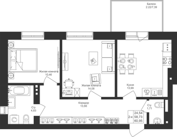 61,2 м², 2-комнатная квартира 8 267 400 ₽ - изображение 27