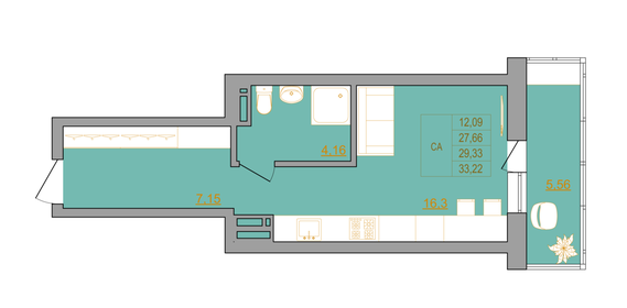 Квартира 33,2 м², студия - изображение 1