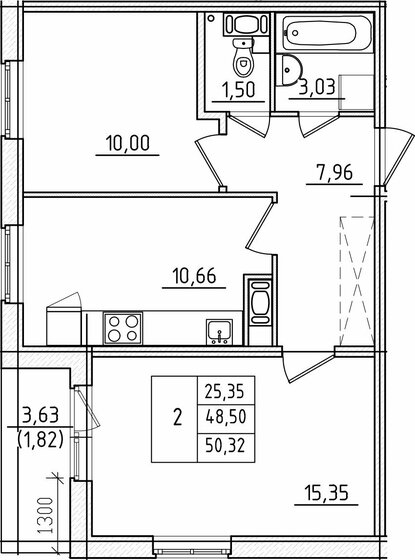 50 м², 2-комнатная квартира 7 500 000 ₽ - изображение 1