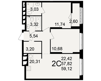 Квартира 59,1 м², 2-комнатная - изображение 1