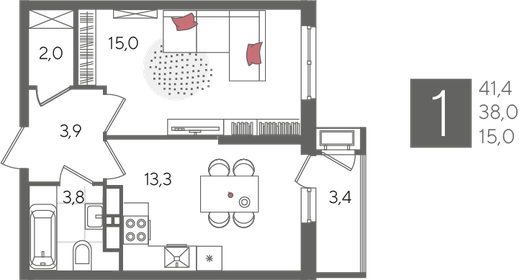 41,4 м², 1-комнатная квартира 10 147 140 ₽ - изображение 15