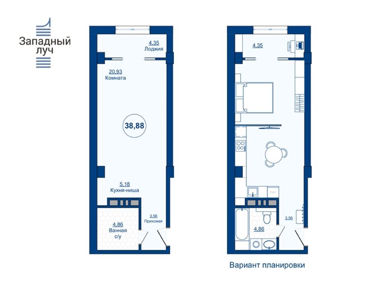 38,9 м², квартира-студия 6 026 400 ₽ - изображение 1