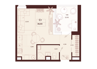 Квартира 36,9 м², 1-комнатная - изображение 1