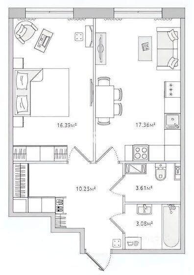 51 м², 1-комнатная квартира 13 000 000 ₽ - изображение 1
