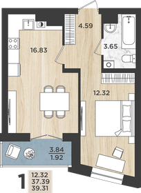 Квартира 39,3 м², 1-комнатная - изображение 1