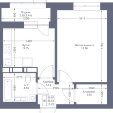 Квартира 37 м², 1-комнатная - изображение 2