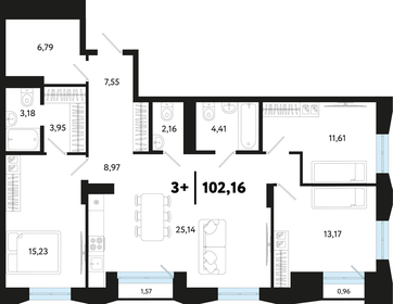 Квартира 102,2 м², 3-комнатная - изображение 1