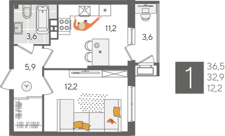 36,2 м², 1-комнатная квартира 7 243 620 ₽ - изображение 16