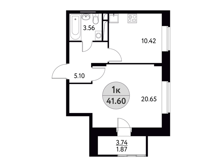 41,6 м², 1-комнатная квартира 5 574 400 ₽ - изображение 1