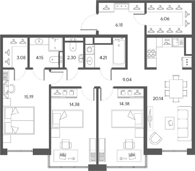 99,1 м², 3-комнатная квартира 54 970 000 ₽ - изображение 1