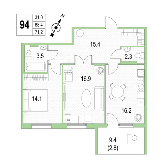 71,2 м², 2-комнатная квартира 20 086 944 ₽ - изображение 1