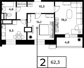 Квартира 62,2 м², 2-комнатная - изображение 1