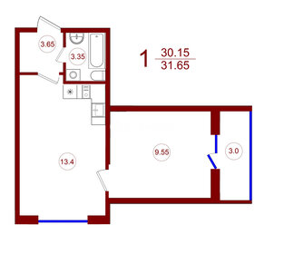 Квартира 31,7 м², 1-комнатная - изображение 1