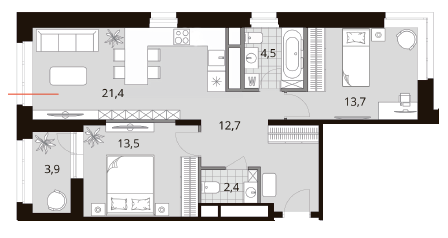 70,2 м², 3-комнатная квартира 27 390 000 ₽ - изображение 1