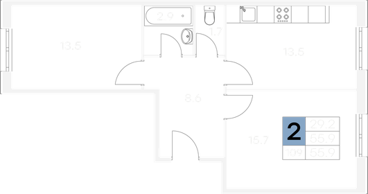 54,6 м², 2-комнатная квартира 6 650 000 ₽ - изображение 78