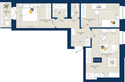 60,6 м², 3-комнатная квартира 6 908 400 ₽ - изображение 8