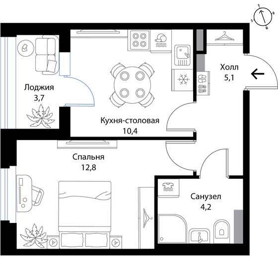34,4 м², 1-комнатная квартира 6 226 400 ₽ - изображение 1