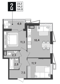 56,2 м², 2-комнатная квартира 8 795 300 ₽ - изображение 16