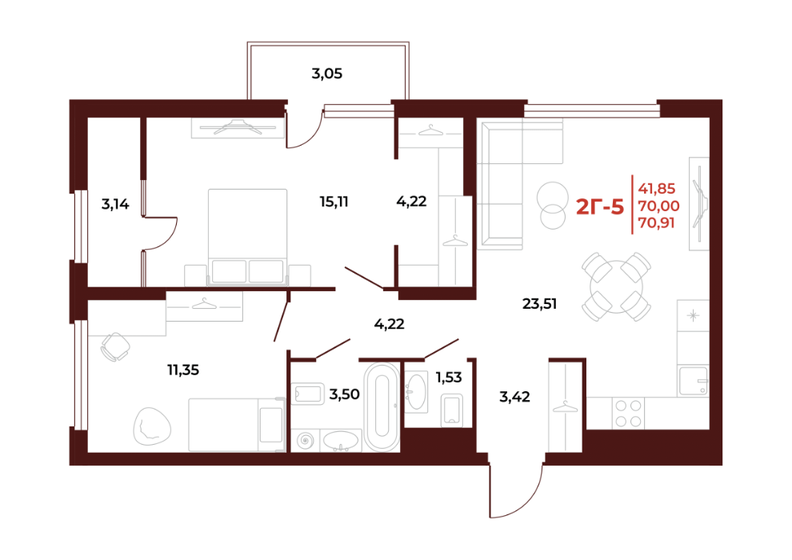 70,9 м², 2-комнатная квартира 7 516 460 ₽ - изображение 1