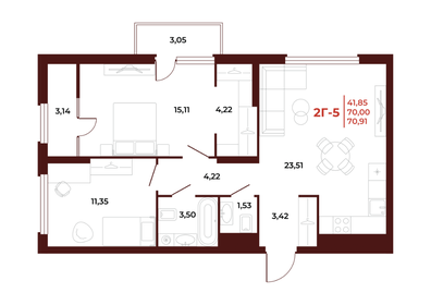 70,9 м², 2-комнатная квартира 7 516 460 ₽ - изображение 14