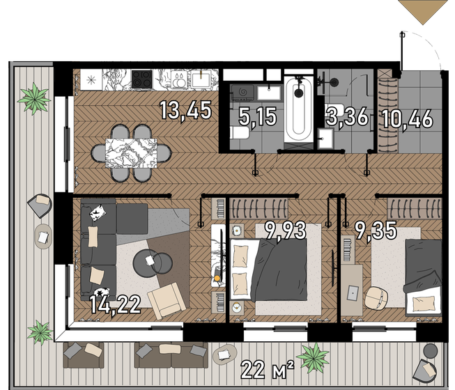 65,9 м², 3-комнатные апартаменты 29 505 464 ₽ - изображение 1